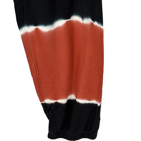 PJ Salvage Drawstring Tie Dye Lounge Sleep Jogger Pants - Black Rust Orange - Picture 3 of 9